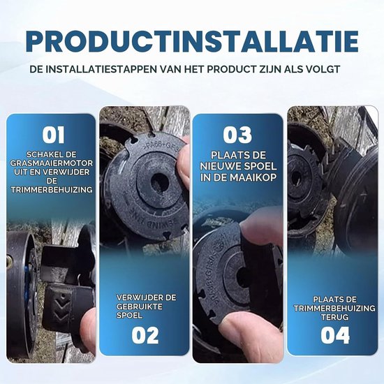 Pack van 6 Vervangende Trimmerdraad Spoelen voor Diverse Tuingereedschappen, Ø 1.6 mm 8.3 m, Inclusief 2 Caps, Ideaal voor Tuinonderhoud en Grastrimmen — afbeelding 4