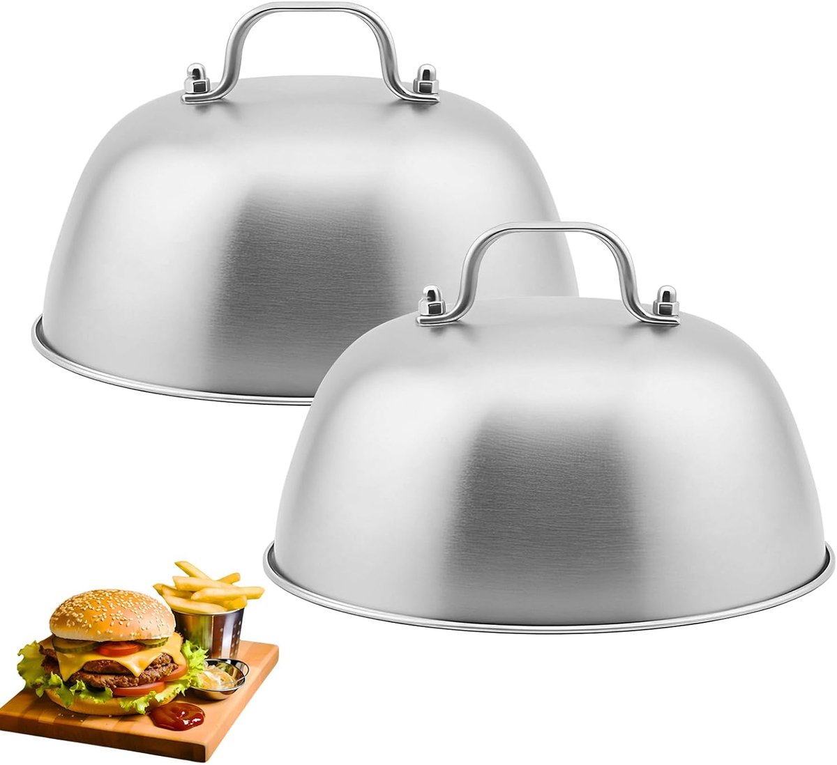 Burger Clock 2 Pieces, 304 Stainless Steel Melting Clock Burger Caps with Burger Protection Burger Covers Melting Dome - ShopVlot
