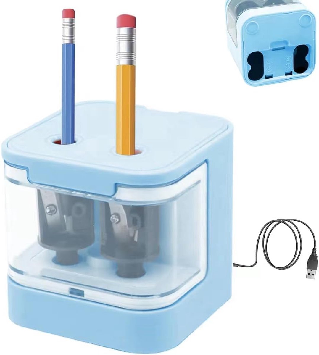 Puntenslijper JIJICZ 6-12 mm USB en batterijslijper elektrisch met houder, automatische elektronische puntenslijper voor dikke en dunne potloden, kinderen, thuis, school, roze