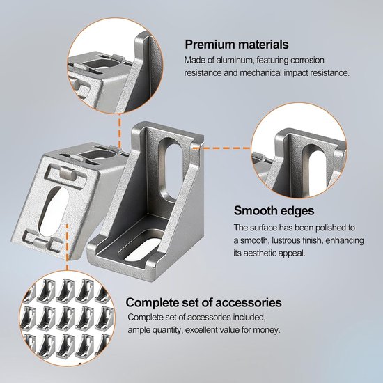 Aluminium Hoeksteunen voor 90 Graden Hoeken - Set van 24 Stuks voor Ondersteuning van Profielen en Doe-Het-Zelf Projecten — afbeelding 3