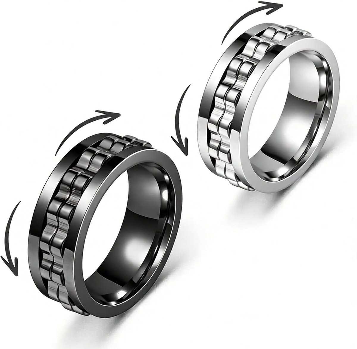Anti-stress ring zwart 8mm gepolijst accessoire mannen vrouwen 59,8mm cadeau modieuze draaibare ring