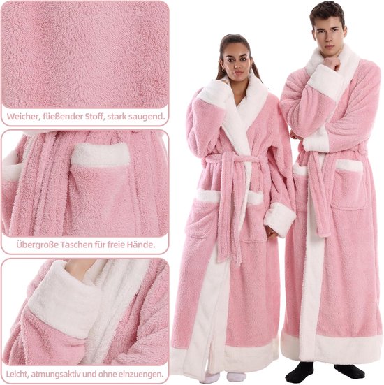 Badjassen Mannen en vrouwen Universeel Zacht flanel materiaal Extra grote zak ontwerp Een maat Als cadeau voor een vriendin Moeder Vriend (Pink) — afbeelding 3