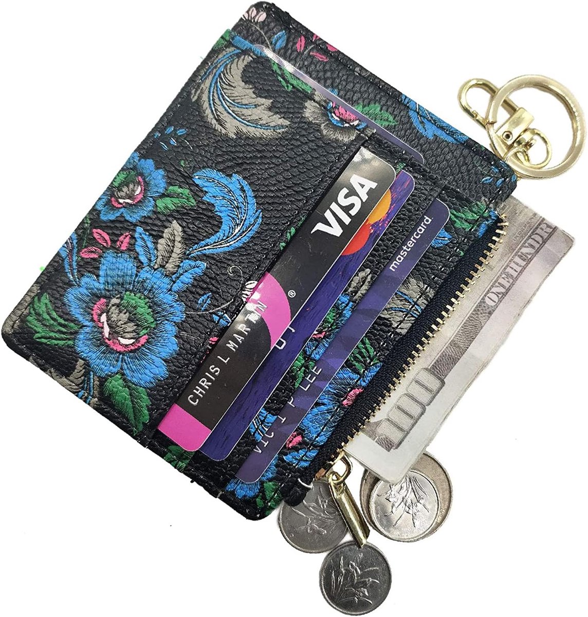 Creditcardhouder RFID-blokkerende Lederen Portemonnee voor Dames en Heren Minimalistische Rits Kaartportemonnee Sleutelhanger Portefeuille