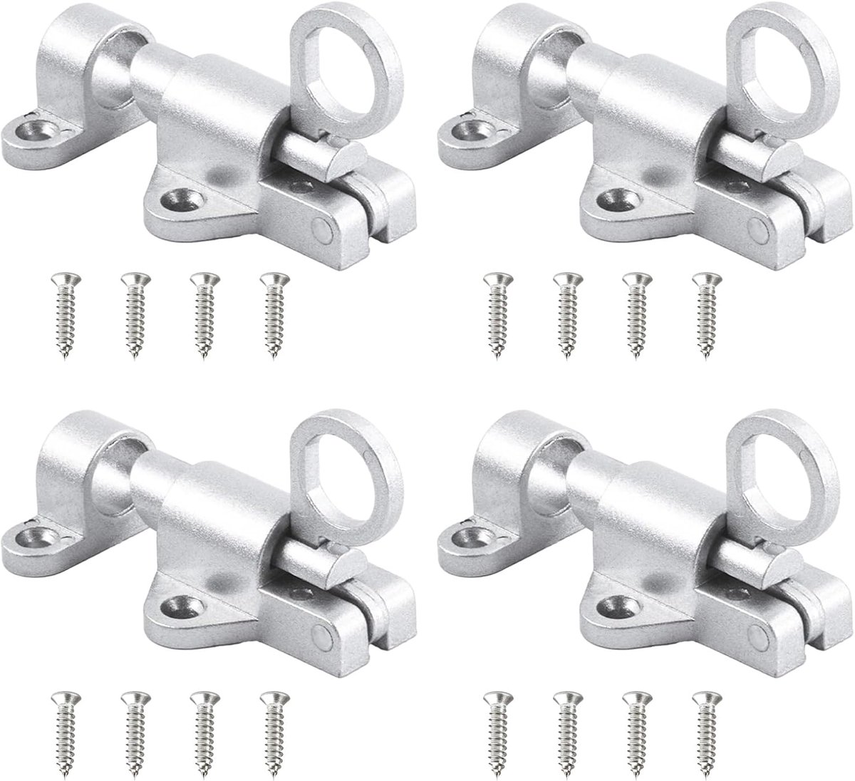 Automatic Spring Lock, 4 Pieces, Silver Plated Aluminium Lock, Small Spring Locking with 16 Screws for Wooden Doors - ShopVlot
