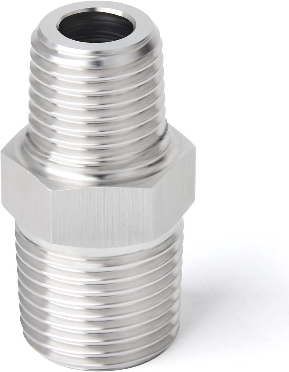 Dailygoods- Zeskantnippel 5 Stuks - Roestvrij Staal 304 - Koppeling Buizen - Verloopstuk 1/2" x 3/8" - Industrieel Gebruik - Voor Water/Lucht/Gas