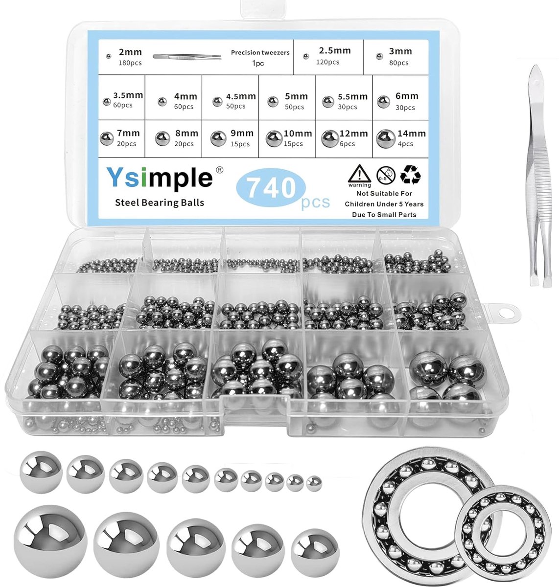 740 Piece Kugeln Bearing Kugeln -15 Size Precision Stahlkugeln, Edelstahl Kugeln,Lagerkoglen Edelstahl Metallkugeln - ShopVlot