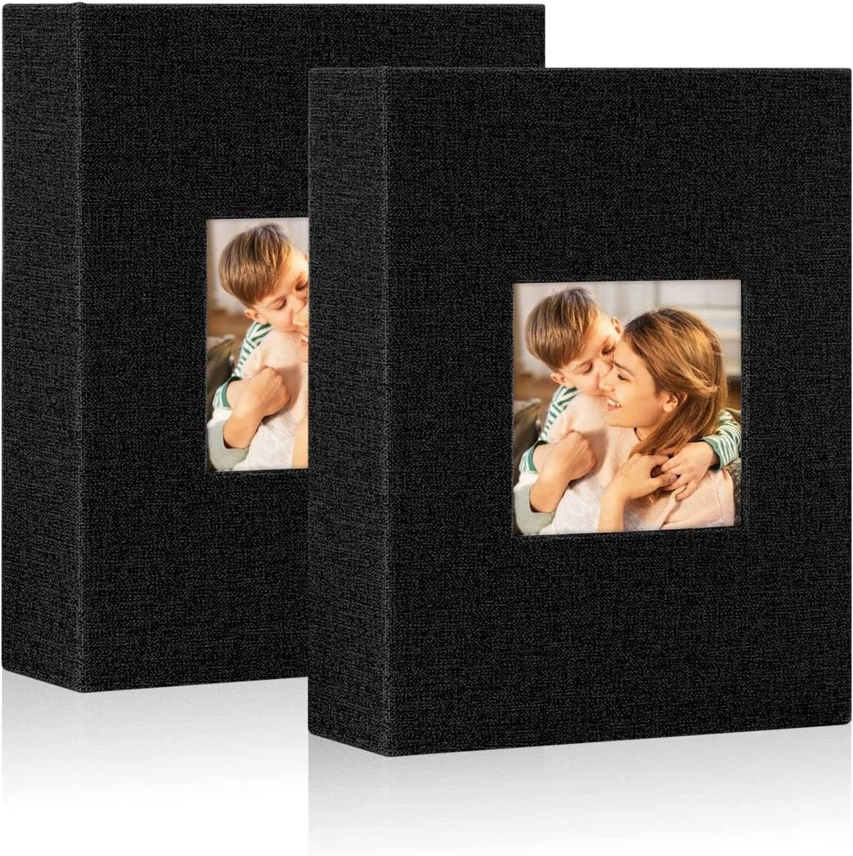 SnelShoppen - Linnen Fotoalbum 13 x 18 cm - 2-packs Insteekalbum voor 50 Verticale Foto's - Zwart - Perfect voor Feesten, Herinneringen en Familie