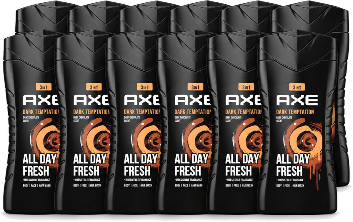 12 x Axe - 3-in-1 Douchegel - Dark Temptation - Dark Chocolate - 250 ml - Voordeelverpakking - 12 stuks