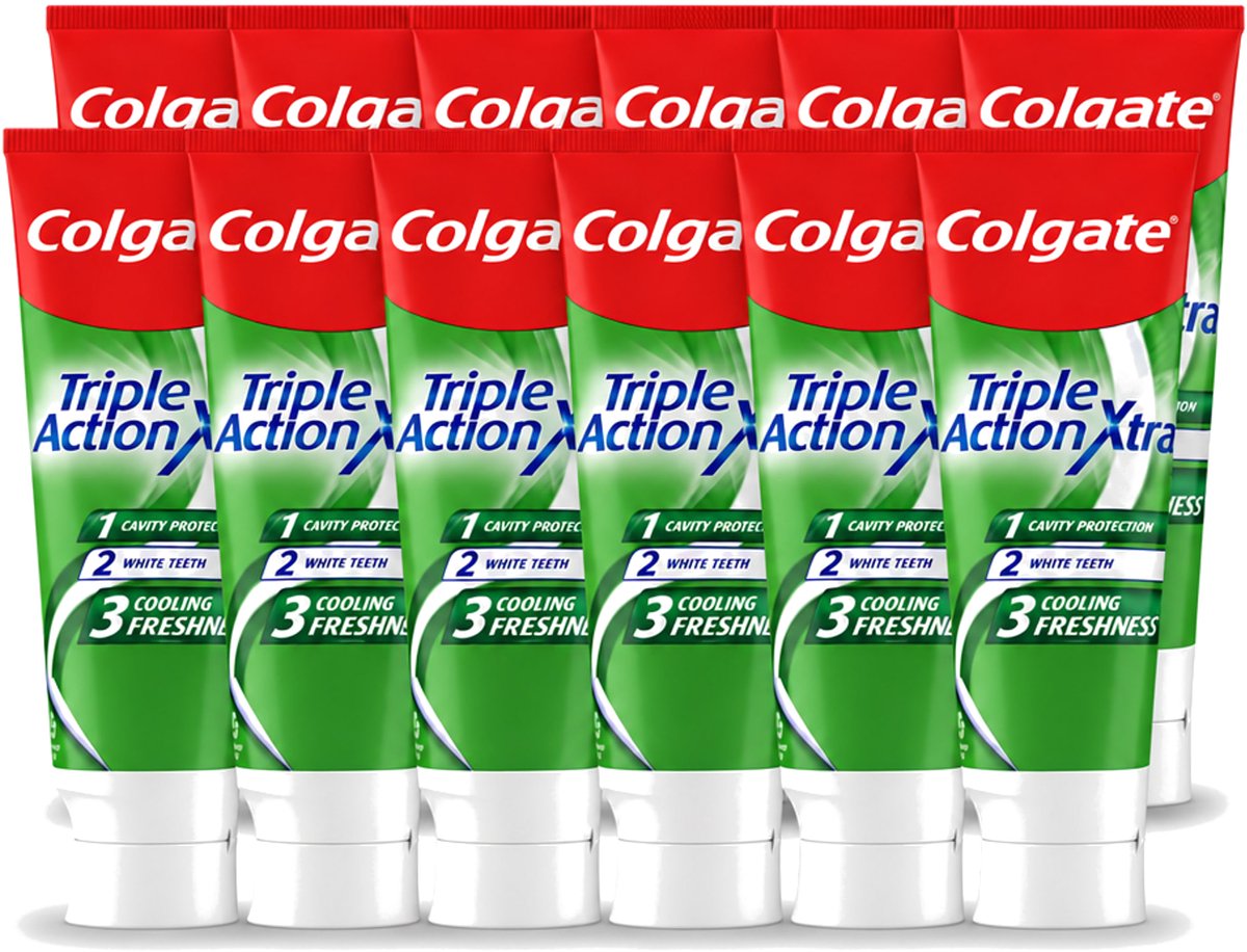 12 x Colgate - Triple Action - Xtra Fresh - Tandpasta - 75ml - Voordeelverpakking - 12 stuks
