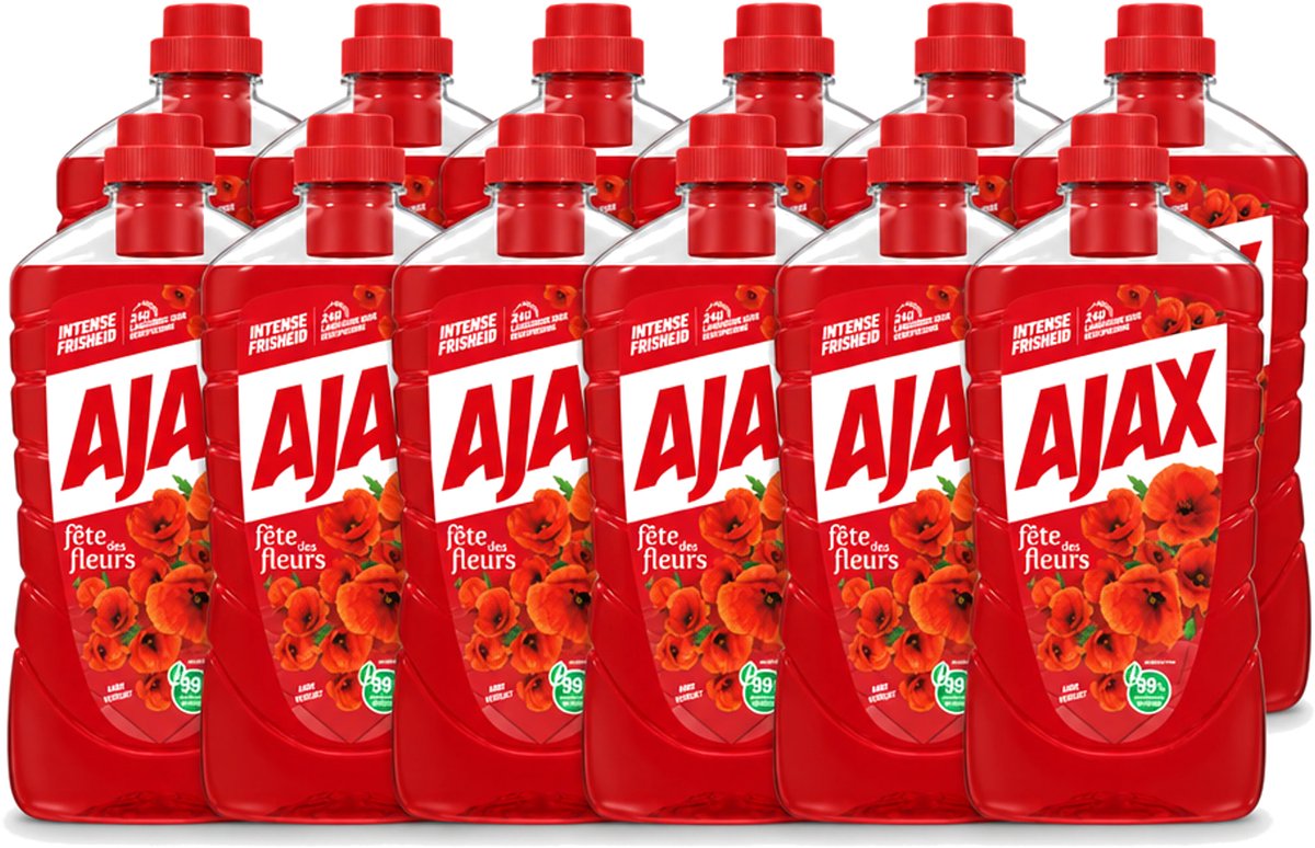 12 x Ajax - Allesreiniger - Fête des Fleurs - Intense Frisheid - Langdurige Geurverspreiding - 1 L - Voordeelverpakking - 12 stuks