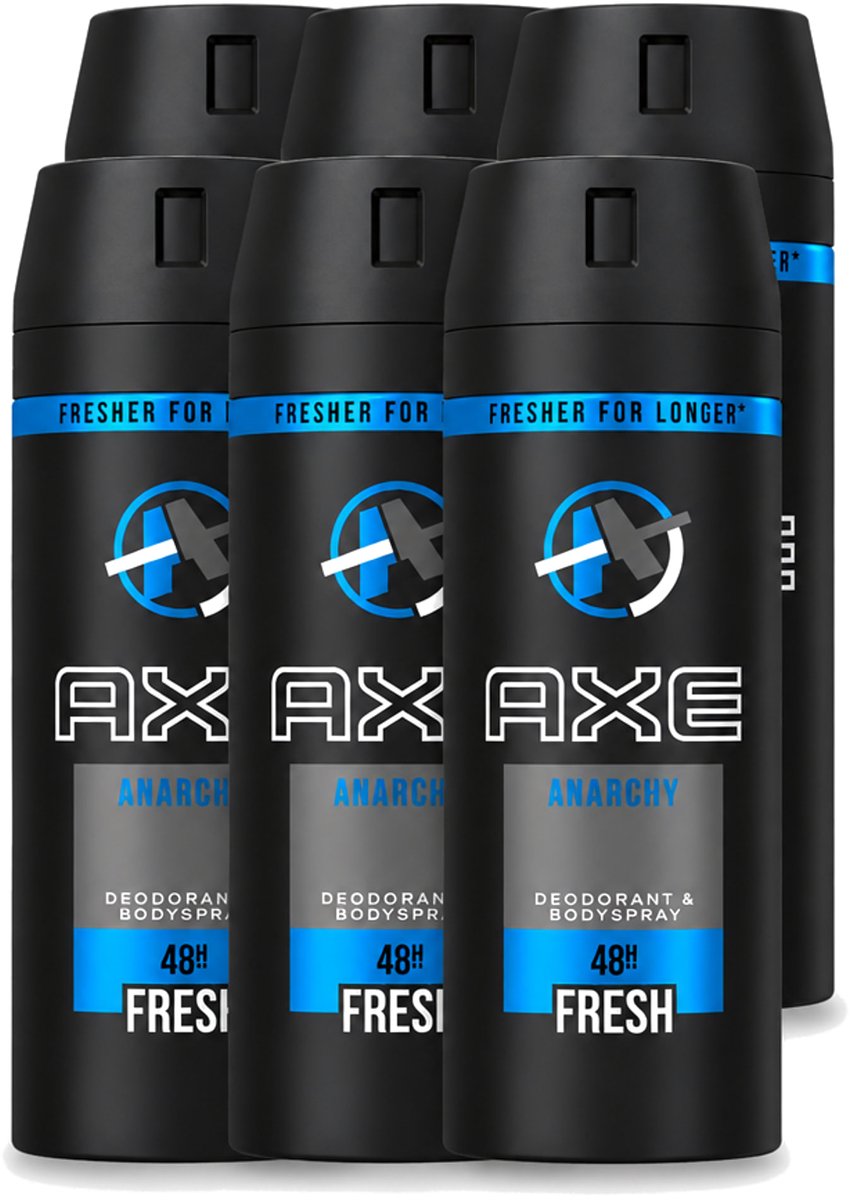 6 x Axe - Deodorant Bodyspray - 48hrs Fresh - Anarchy for Him - 150 ml - Voordeelverpakking - 6 stuks
