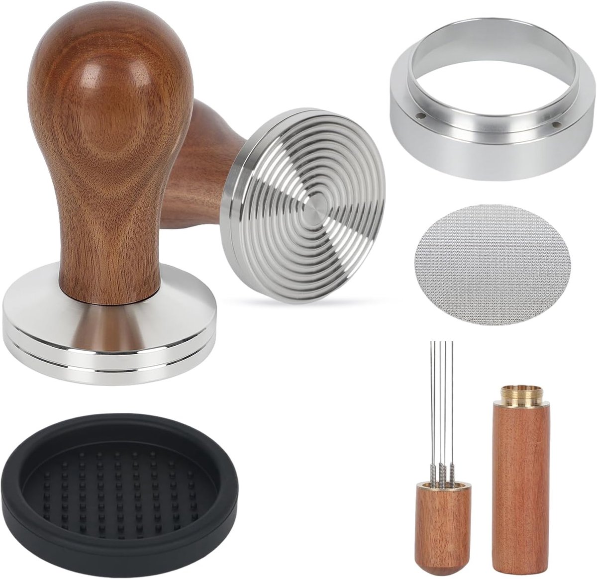 51 mm set, filterdrager, accessoireset met puck screen 51 mm, WDT tool, tampermat en magnetische doseerring, espresso-accessoireset voor filterhouder 51 mm