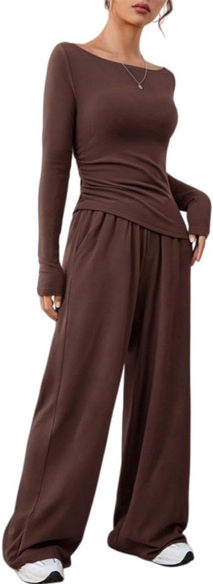 Trainingspak voor dames, 2-delig, lange mouwen, casual, elegant, trainingspak, sportpak, sweatshirt, joggingbroek, winter, voor thuis, fitness
