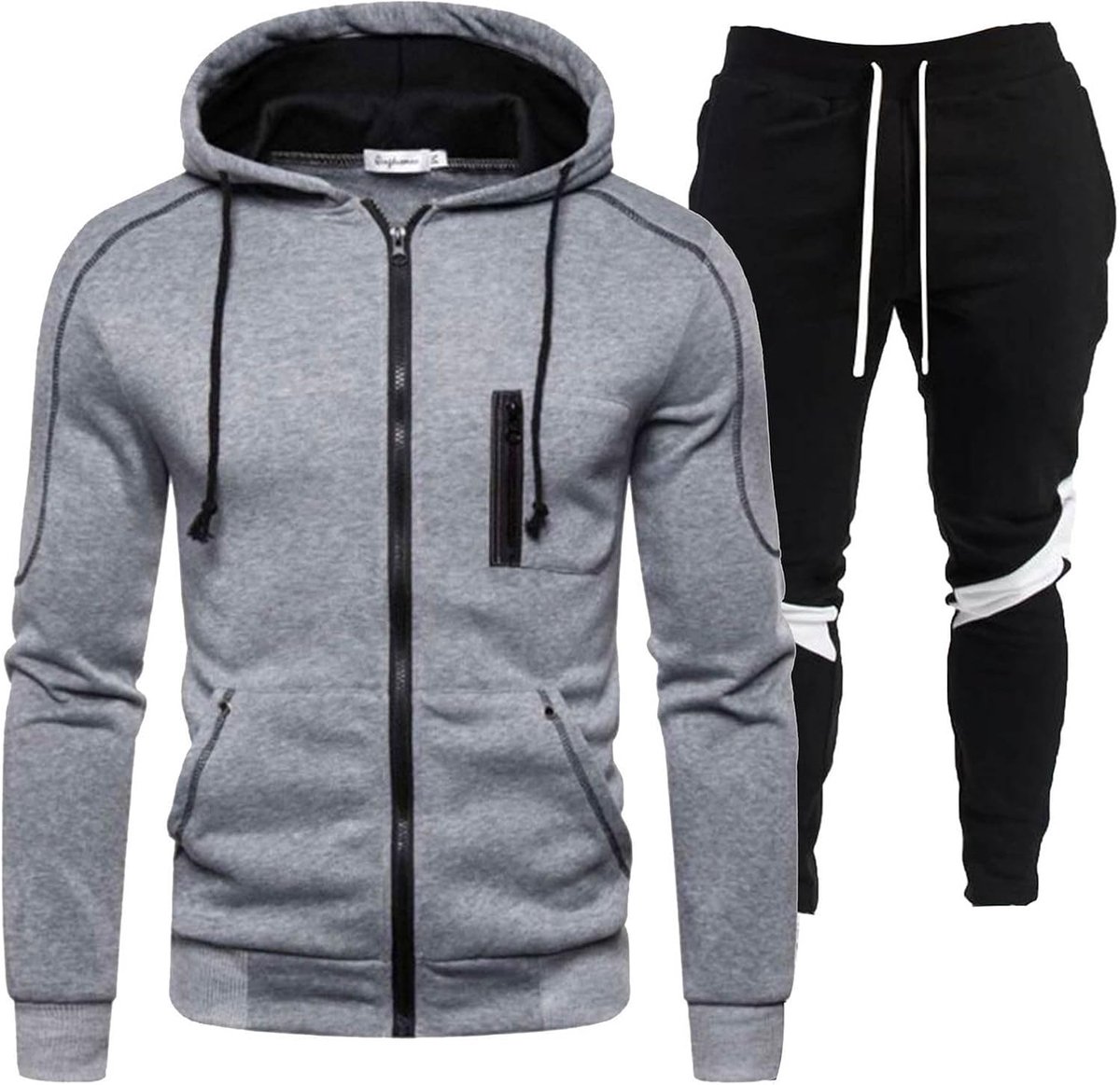 Trainingspak voor heren, 2-delig, boven- en onderkant, joggingpak, katoen, sweatshirt, ritssluiting, normale pasvorm, comfortabel, sportief, training, dagelijks gebruik, herfst, A55