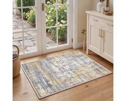 Tappeto da corridoio 60x90 cm, Dorato e grigio Lavabile in lavatrice, Basso Pelo Antiscivolo Ingresso, Cucina, Bagno, Camera