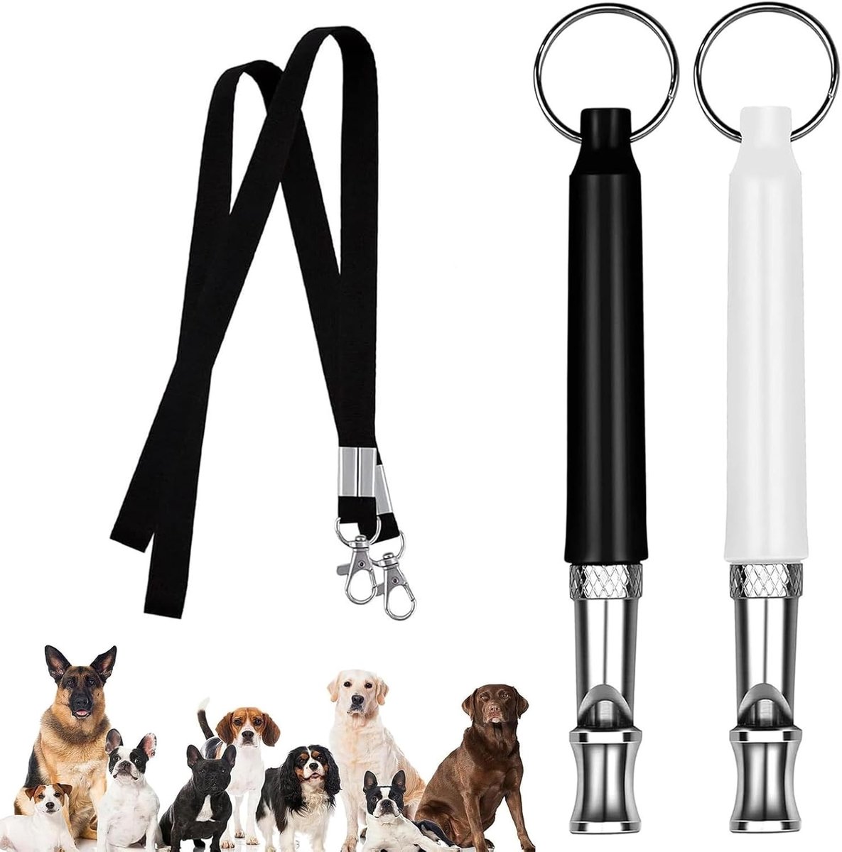 Hondenfluitenset met 2 fluiten en 2 koorden, ideaal voor gehoortraining en communicatie met honden van verschillende rassen