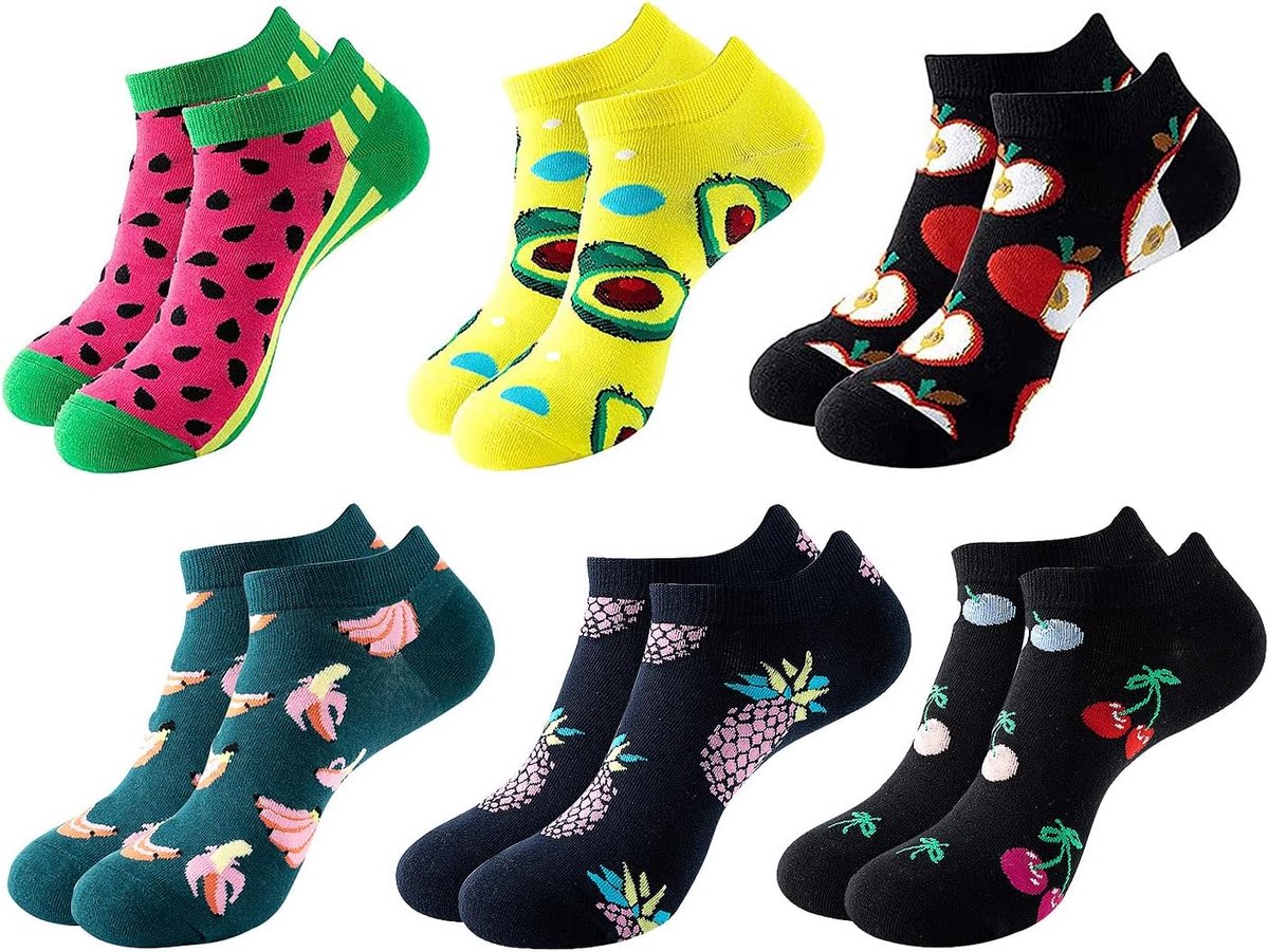 Sokken voor dames, kleurrijke katoenen sneakersokken, grappig gekke patroon, crew korte sokken voor vrouwen, zachte sokken met motief, enkelsokken