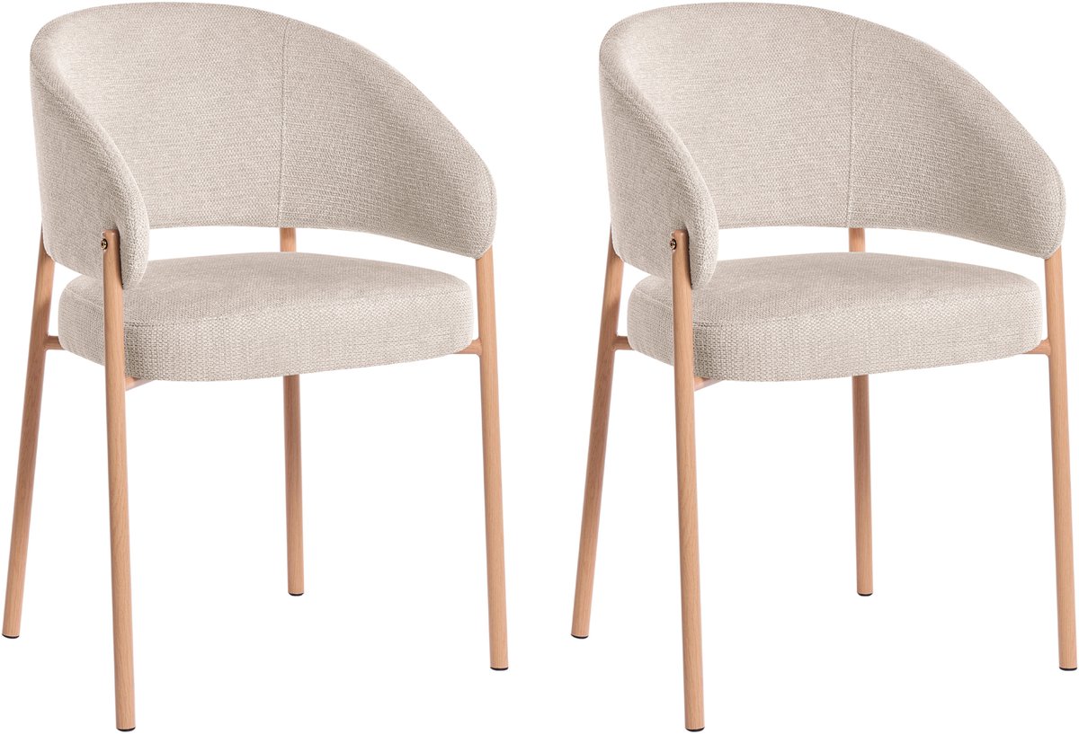 Beliani ZANE - Eetkamerstoel set van 2 - Lichtbeige - Stof