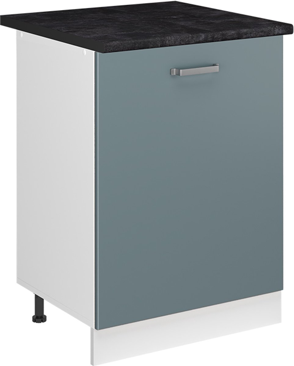 Vicco Keukenonderkast R-Line, Blauw-grijs/Wit, 60 cm met 1 deur antraciet werkblad