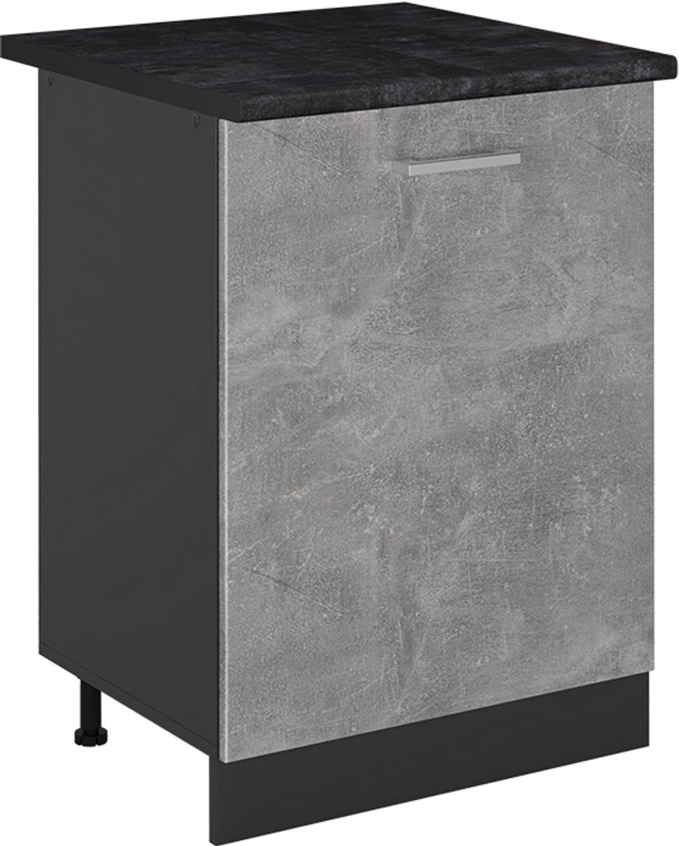 Vicco Keukenonderkast R-Line, Beton/Antraciet, 60 cm met 1 deur antraciet werkblad