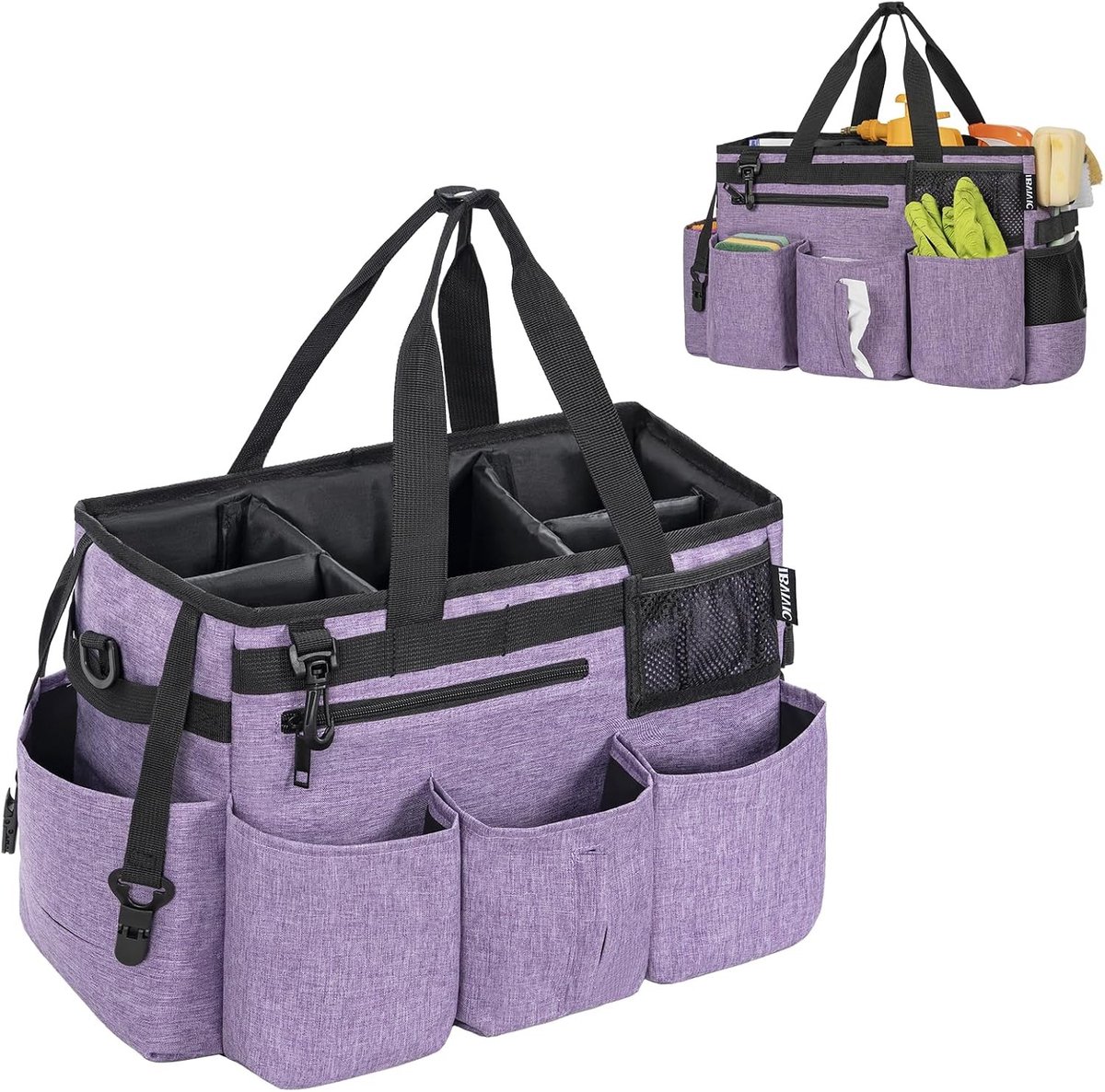 Schoonmaaktas 38 x 22 x 26 cm met Verwijderbaar Compartment, Draagbare Organizer met Verstelbare Schouderband, Paars, Ruim en Praktisch