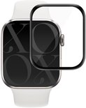 Witte Apple Watch met screenprotector die op het scherm wordt geplaatst.