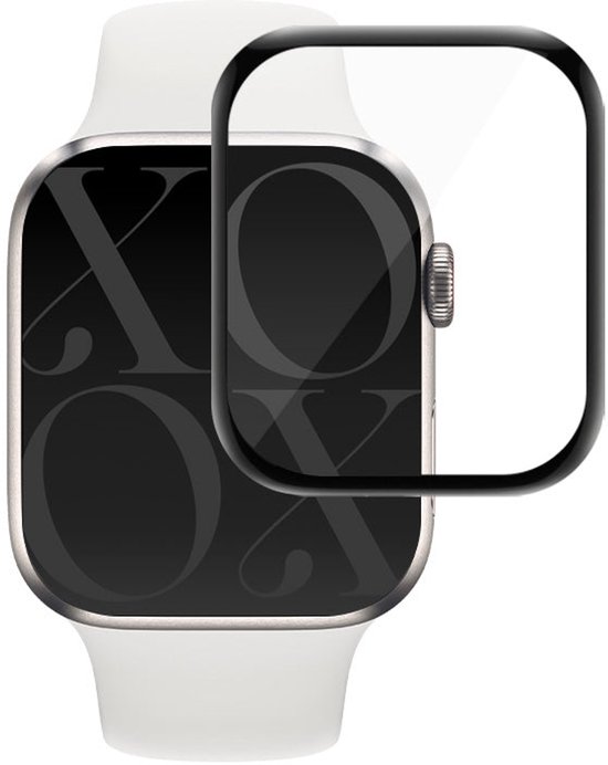 Witte Apple Watch met screenprotector die op het scherm wordt geplaatst.