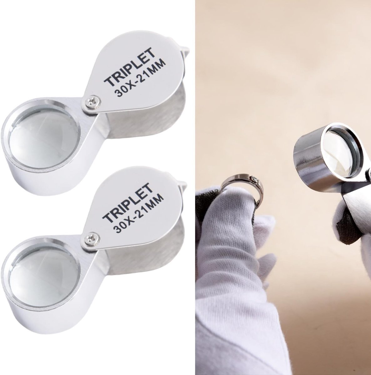 Vouwbare metalen loep voor het lezen van munten, sieraden, diamanten en postzegels - 2 stuks, 21 mm diameter