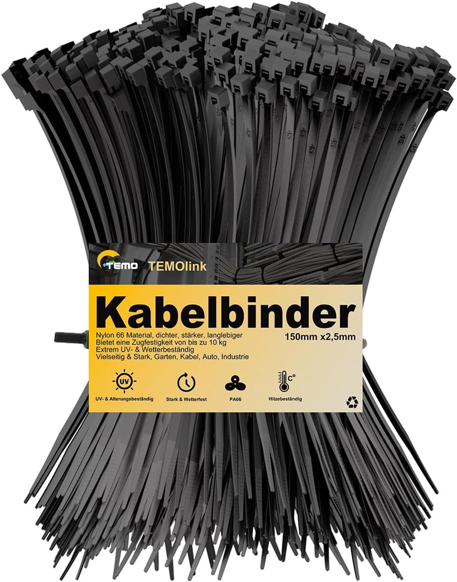 Pack of 100 Cable Ties Black 150 x 2.5 mm UV Resistant Cable Ties 10kg Tying Strength Self Lock Weatherproof for Cable - ShopVlot