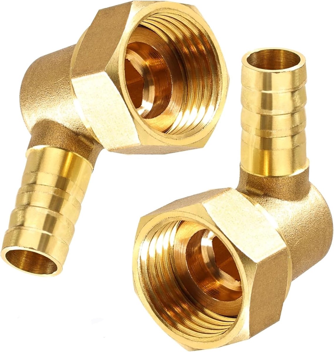 2 stuks messing geribbelde verbindingsstukken, 10 mm, met binnendraad, 90 graden draaibaar, voor lucht-, water- en - ShopVlot