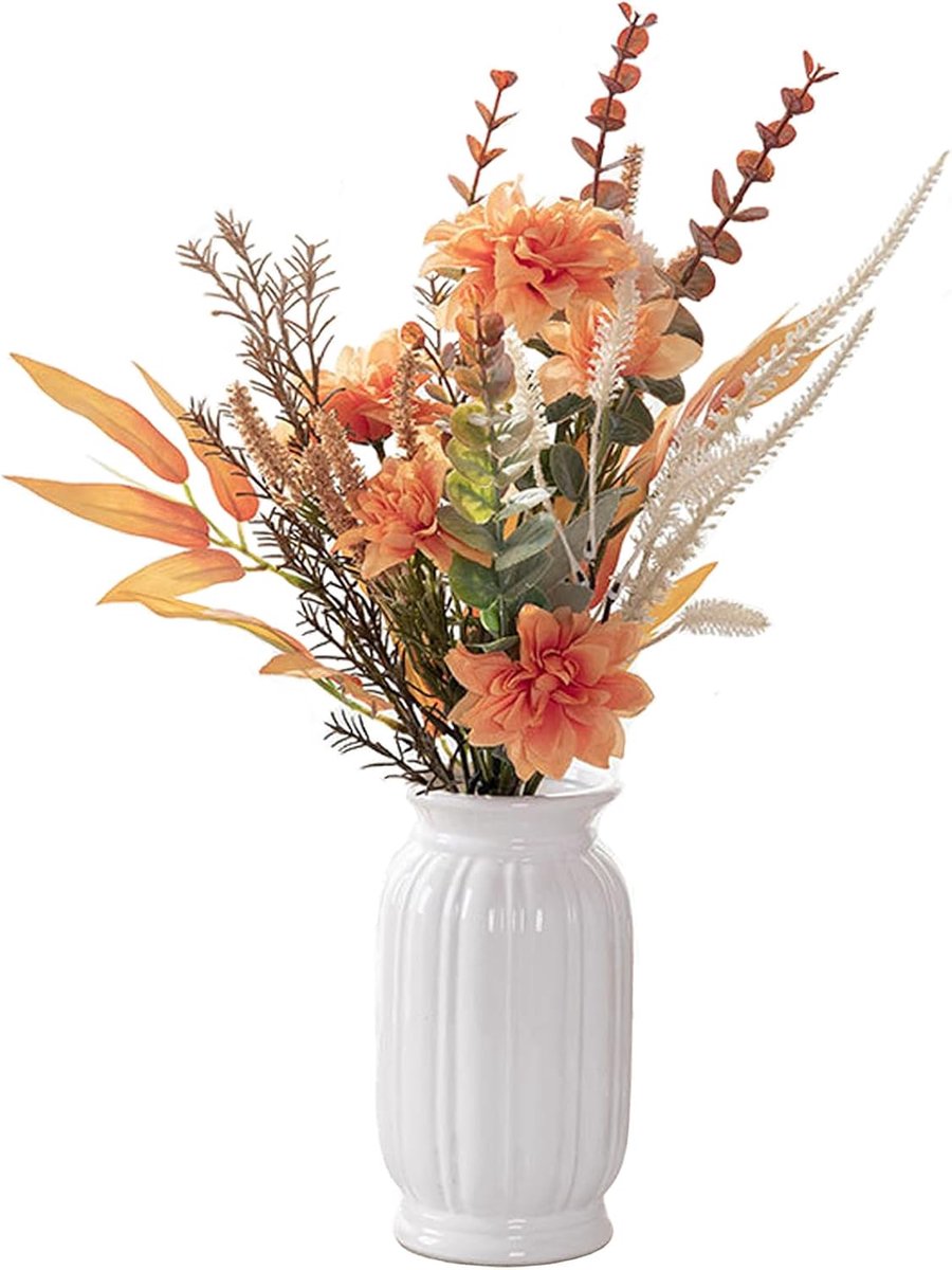 SnelShoppen - Kunstbloemen en Kunstplanten, Zijde Hortensia's voor Bloemstukken, Boeketten en Decoratie, Oranje, Perfect voor Bruiloften, Tuinfeesten