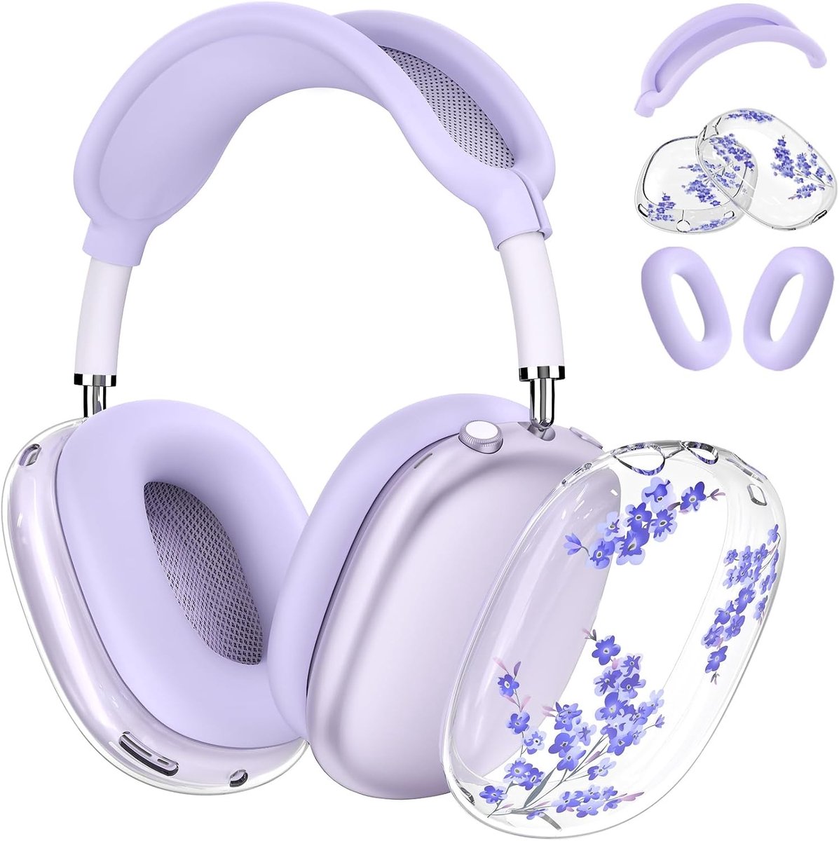 Set van 5 Transparante Silikonencases voor AirPods Max Hoofdtelefoon, Beschermende TPU Hoes met Bloemenpatroon voor Oorkussens, Ideaal voor Bescherming en Stijl