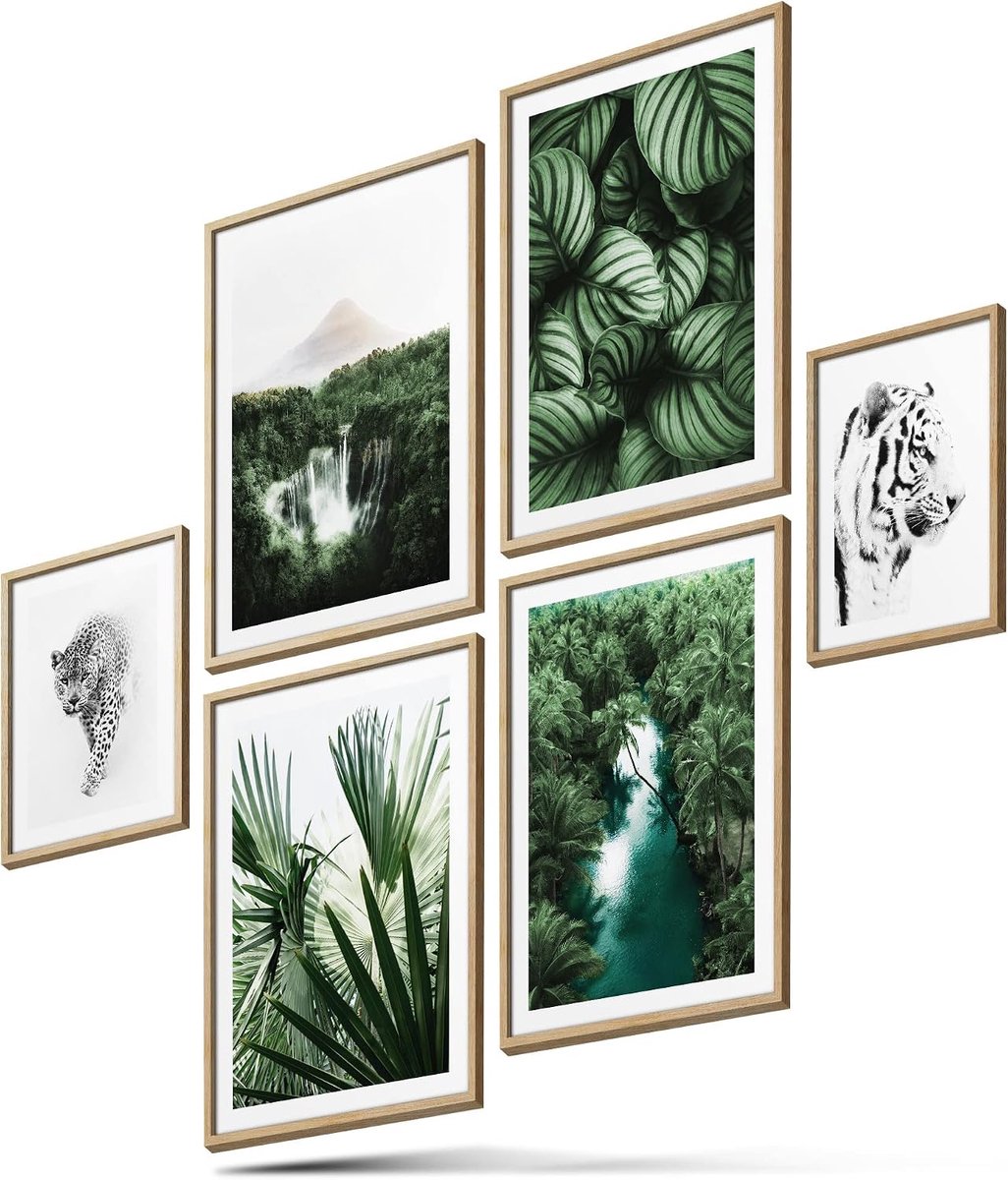 Blckart Exotic Dream Poster Set Green Double-Sided Printed Tropical Nature Wall Pictures Tiger Bedroom Decoration - ShopVlot
