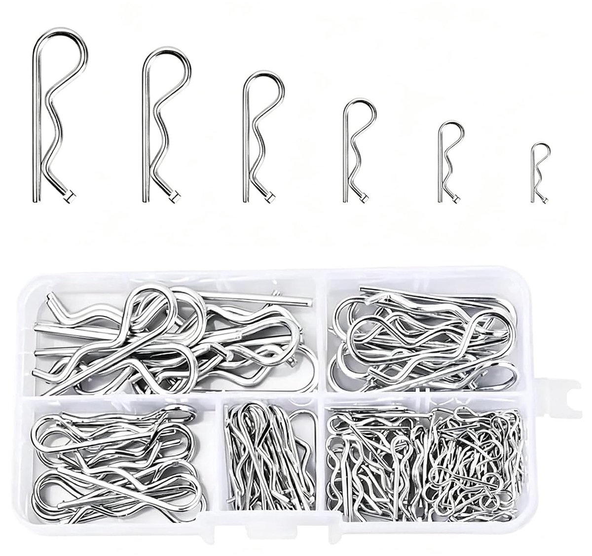 100 stuks splinten assortiment, R-clips, veerstekerset, borgstiften, roestvrij staal, verschillende maten - ShopVlot