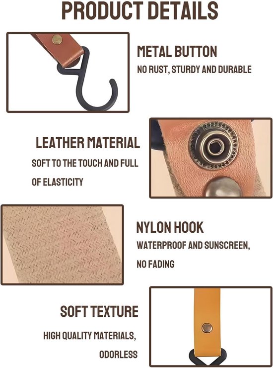 15 Pcs Leather S Hooks with Buckle, Camping Hooks Leather S Shape Pram Hook for Jackets, Towels, Bathroom - ShopVlot — afbeelding 2