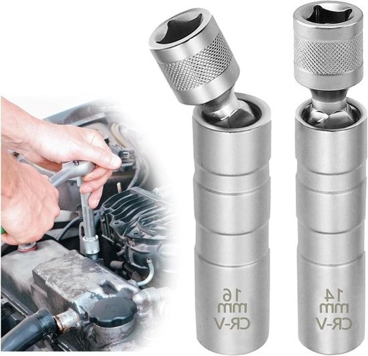Universele bougiesleutelset 14 mm en 16 mm - magnetisch, 2 stuks