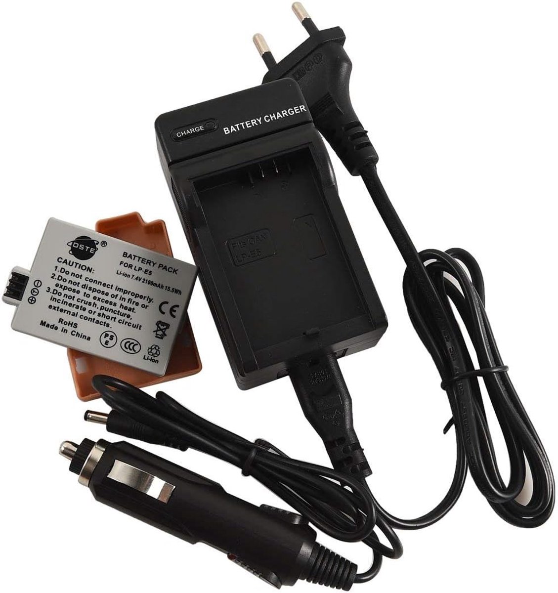 DSTE LP-E5 Battery and Travel Charger Compatible with Canon EOS 450D 500D 1000D - ShopVlot