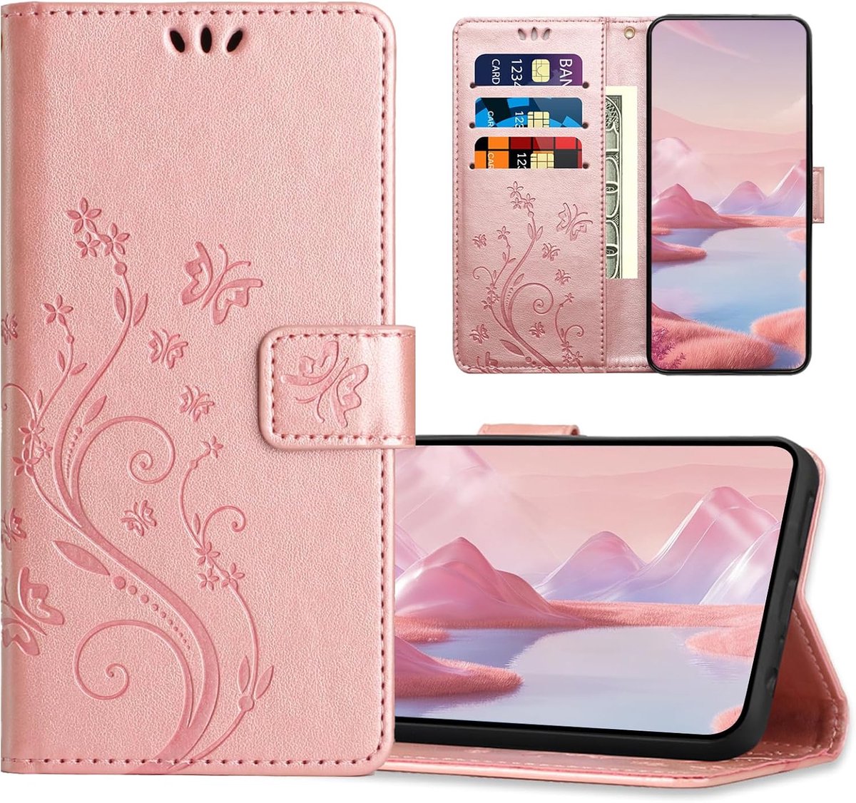 Hoesje voor Samsung Galaxy A22 5G / Galaxy A22S 5G / Galaxy F42 5G, Magnetische Beschermhoesje, PU Lederen Portemonnee Hoes voor Samsung A22 5G / Galaxy A22S 5G / Galaxy F42 5G, Roze Goud
