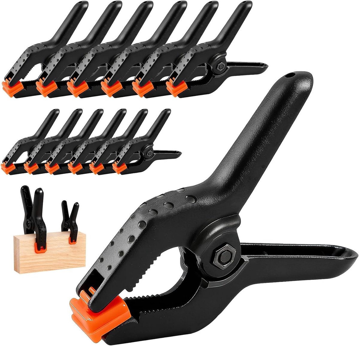 Veerklemmen, A type plastic clips met draaibare kaakpads, 6 kleine en 6 grote maten voor doe-het-zelf handwerk, fotoachtergrond, stof en licht hout vasthouden