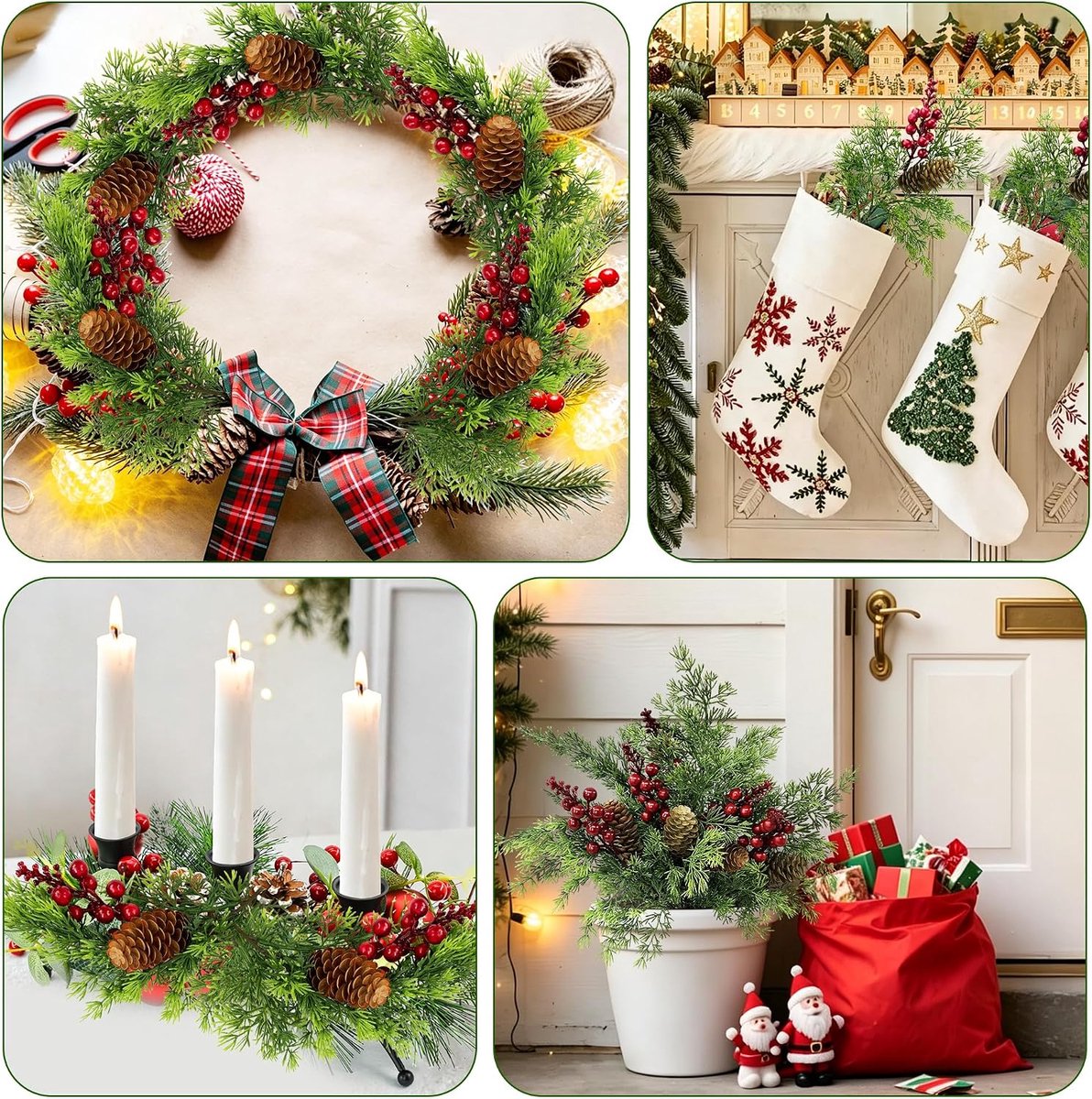 4 stuks kunstmatige dennentakken zoals echte zachte siliconen dennentakken Kerstmis lange dennenboom dennengroen decoratieve takken adventskrans decoratie kerstkrans kunsttakken tafeldecoratie (groen) – foto 5