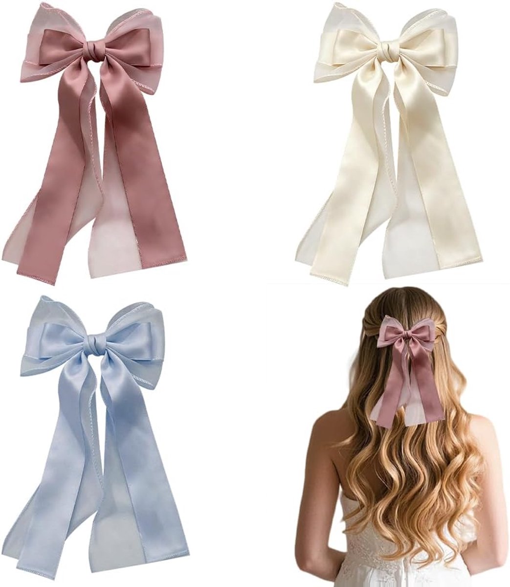 3 stuks elegante grote lint haarstrik clip voor vrouwen elegant gelaagd lint haarstrikken lichtgewicht en comfortabel leuke sterke hold haarspeldjes voor vrouwen Valentijnsdag of dagelijks