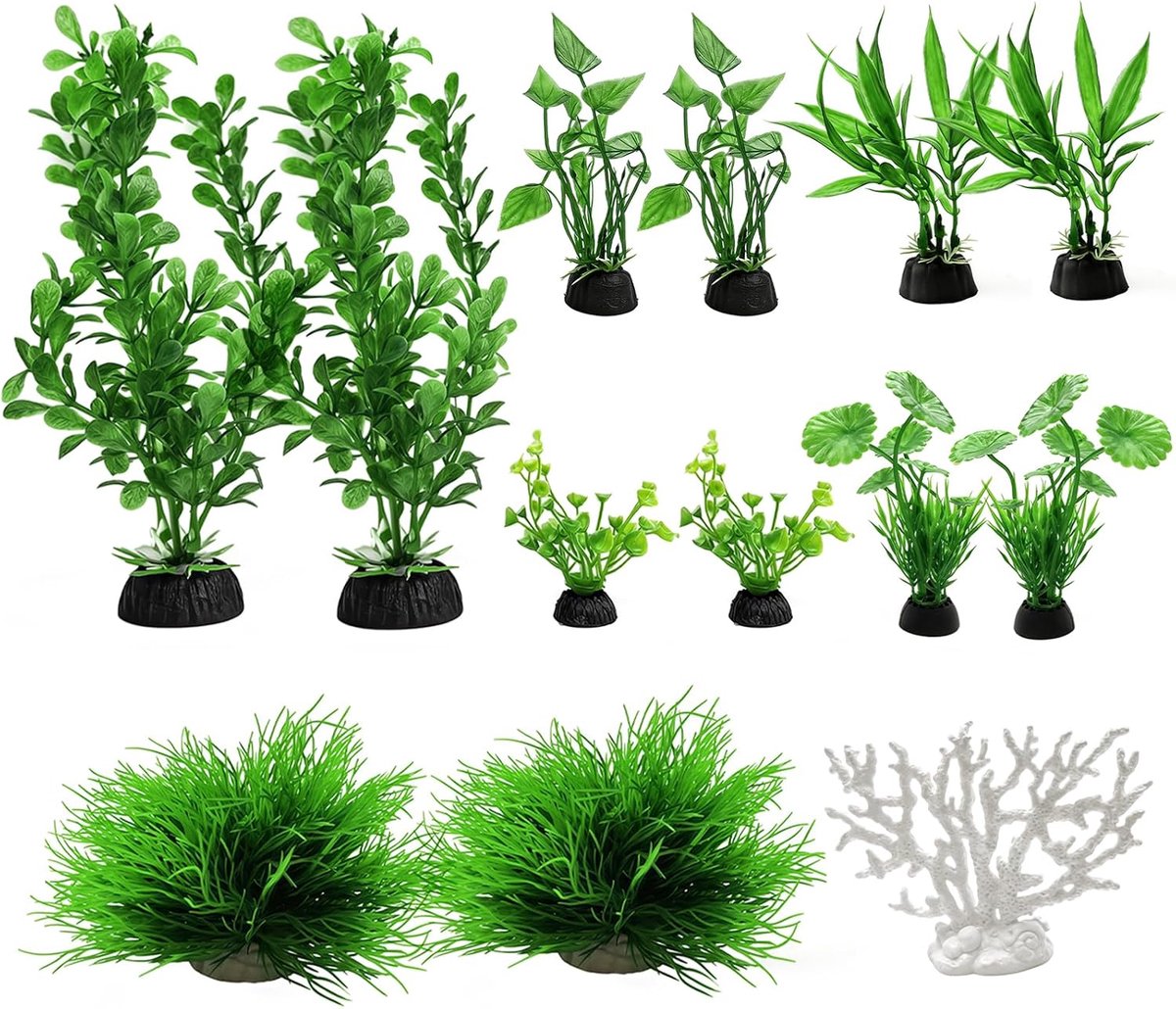 13 Stuks Kunstmatige Aquariumplanten Set, 20cm, Groene Kunstplanten