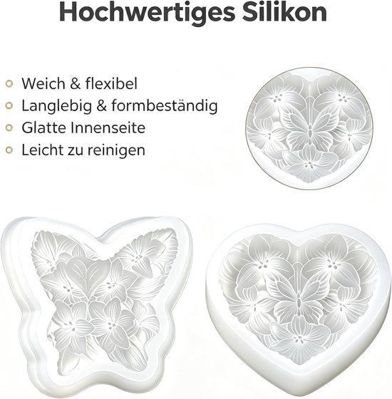 2 stuks kaarsvormen siliconen vormen hart en vlinder gipsvormen voor het gieten vlinder 3D DIY siliconen mal kaarsen — afbeelding 5