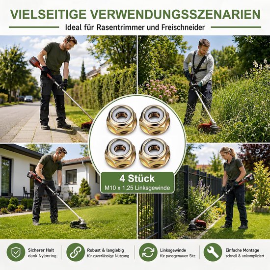 4 stuks linkse schroefdraad flensmoer M10 x 1,25 voor bosmaaier bosmaaier — afbeelding 5
