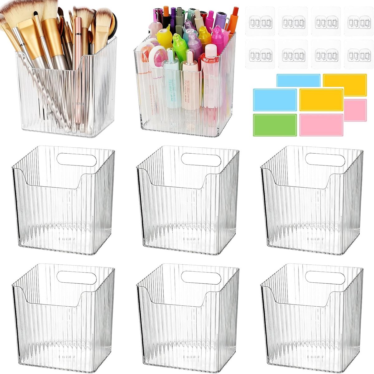 Set van 8 kunststof opbergdozen voor kastdeuren, zelfklevende transparante wandcontainers, acryl opbergmanden voor kastdeuren, opberghouder om op te hangen, douchekor