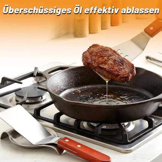 Spatels met houten handvat, grillspatel, kleine pizzaschep, hittebestendige keukenspatel, roestvrij, grillspatel, plancha, spatel voor grillen, braden, teppanyaki — afbeelding 4