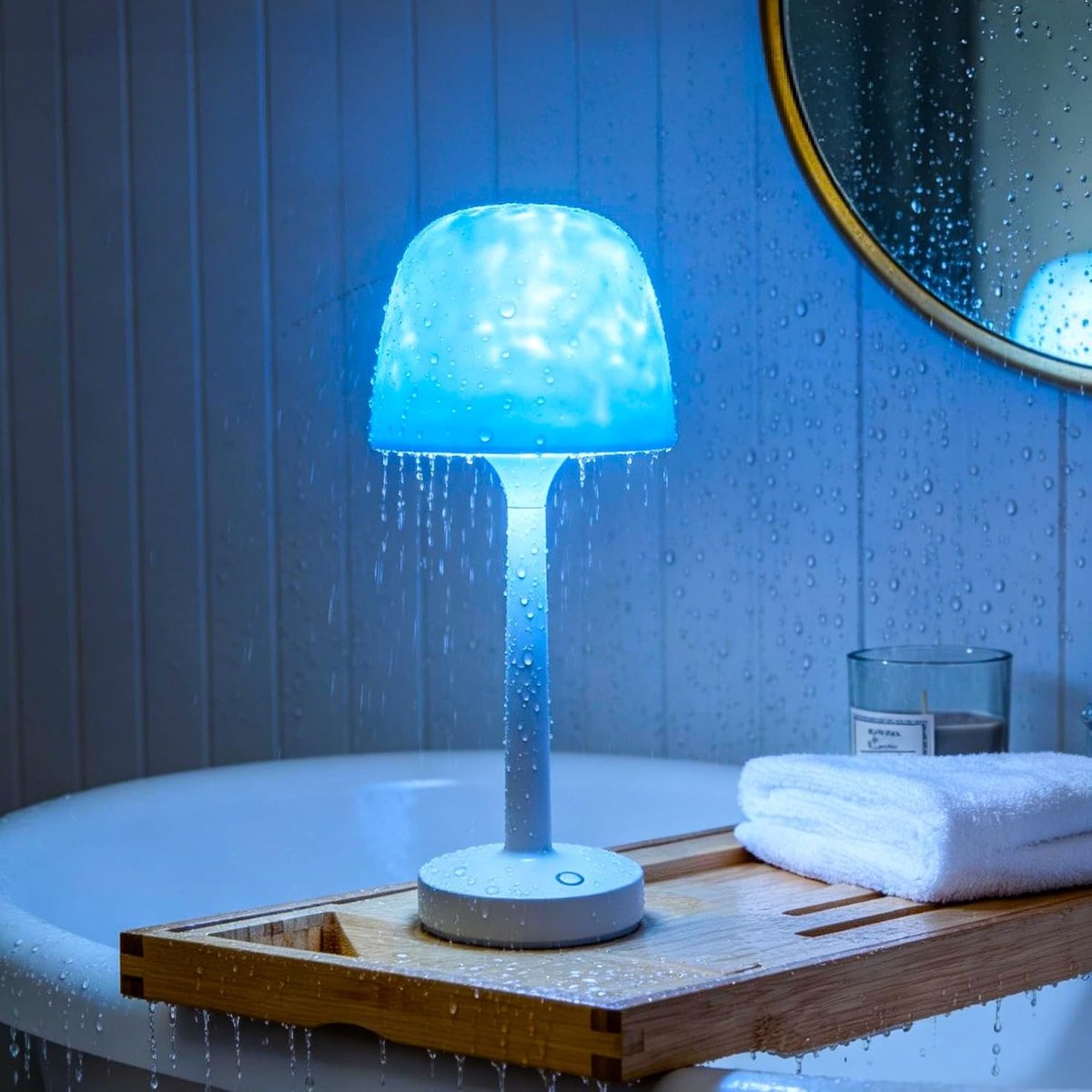 Draadloze Watergolven Lamp voor Badkamer met 16 Kleuren, Afstandsbediening en Dimbaar, Splash Proof en Oplaadbare Batterij