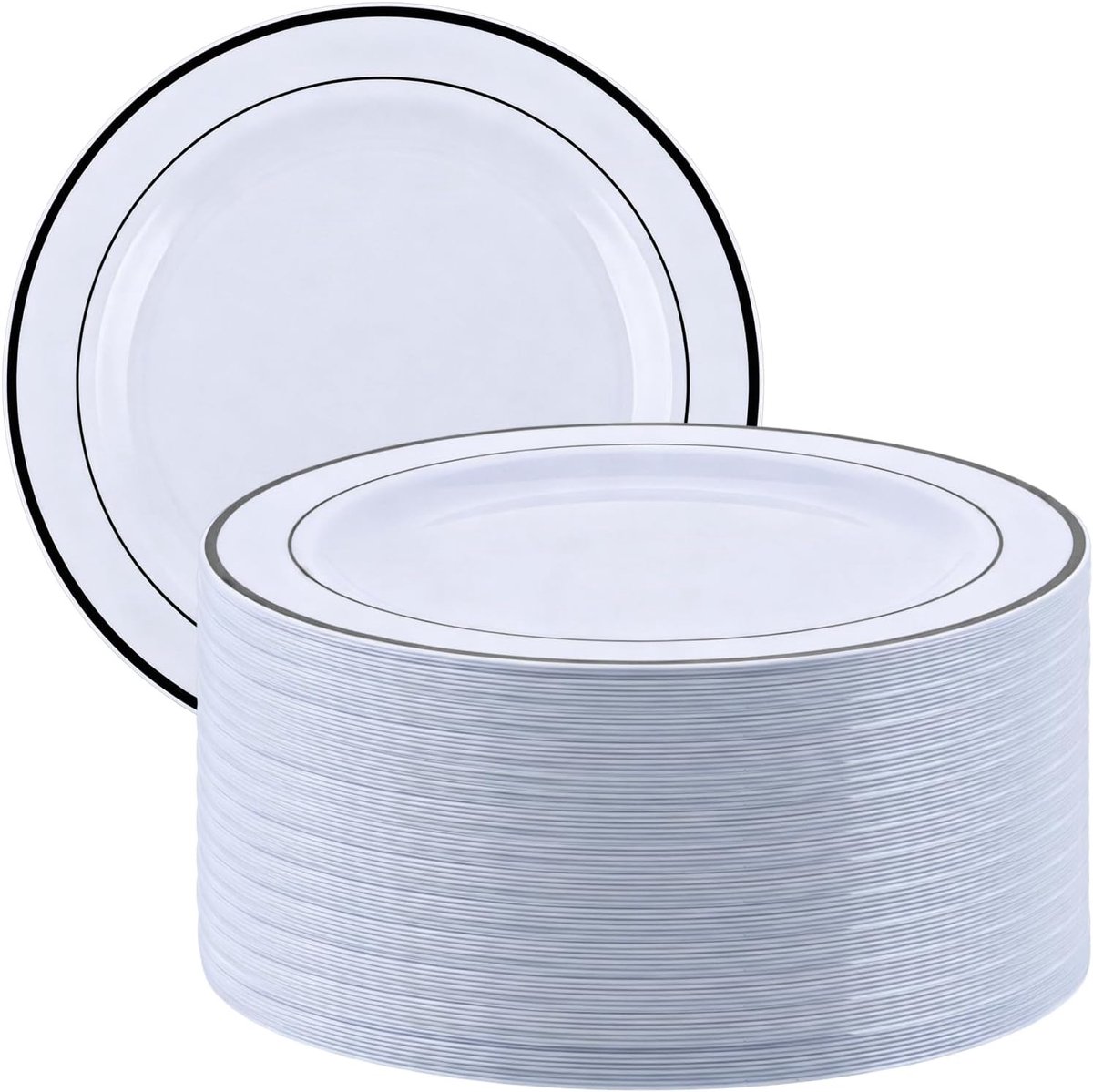 30 stuks plastic borden herbruikbaar 26 cm wit met zwarte rand