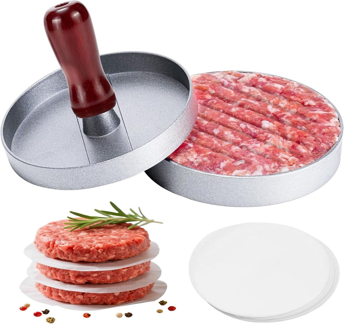 Hamburgerpers van gegoten aluminium, 12,6 x 12,6 cm