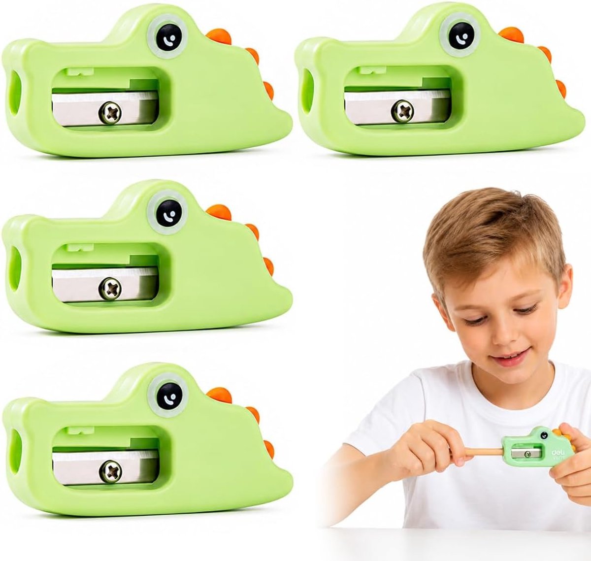 4 puntenslijpers met schattig krokodillendesign, een gat voor standaard potloden, ideaal voor school, kantoor en - ShopVlot